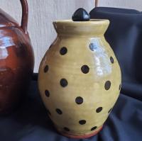 Ovoid Redware 8 inch Jar with Black Dots, Wheel Thrown Pottery