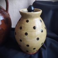 Ovoid Redware 8 inch Jar with Black Dots, Wheel Thrown Pottery