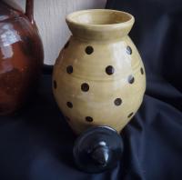 Ovoid Redware 8 inch Jar with Black Dots, Wheel Thrown Pottery