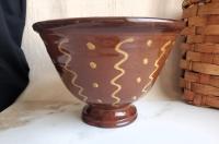 Handmade Redware Fruit Bowl with Unique Squiggles & Dots, Pied Potter Hamelin