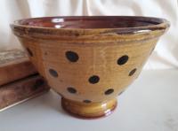 Handmade Redware Fruit Bowl with Black Dots (a)