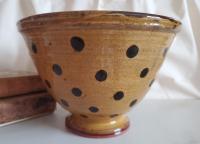 Handmade Redware Fruit Bowl with Black Dots (a)