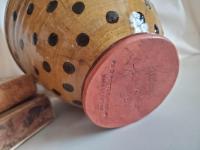 Handmade Redware Fruit Bowl with Black Dots (a)