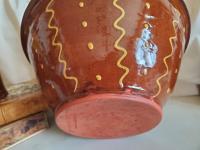 Large Redware 11 inch Bowl with Squiggles and Dots Pattern