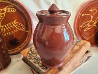 Redware 5 in Storage Jar with Spangles and Acorn Finial