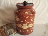 Unique Large Redware Jar, Angel with Moon and Sun Sgrafitto Motif