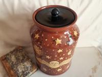 Unique Large Redware Jar, Angel with Moon and Sun Sgrafitto Motif