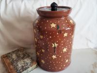 Unique Large Redware Jar, Angel with Moon and Sun Sgrafitto Motif