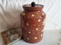 Unique Large Redware Jar, Angel with Moon and Sun Sgrafitto Motif