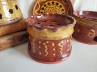 Handmade Redware Soap Dish with Squiggles and Dots pattern