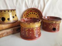 Handmade Redware Soap Dish with Squiggles and Dots pattern