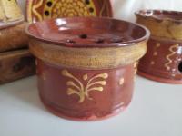 Handmade Redware Soap Dish with Feather Motif