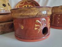 Handmade Redware Soap Dish with Feather Motif