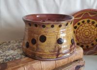 Handmade Redware Soap Dish with Black Dots