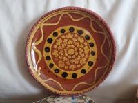 One-of-a-Kind Redware 7 in. Plate with Slip Motif, Food Safe, Antiqued