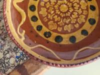 One-of-a-Kind Redware 7 in. Plate with Slip Motif, Food Safe, Antiqued