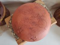 One-of-a-Kind Redware 7 in. Plate with Slip Motif, Food Safe, Antiqued