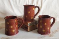 Handmade Redware Mugs (3) with Yellow Dots