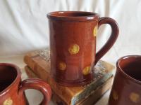Handmade Redware Mugs (3) with Yellow Dots