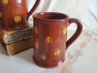 Handmade Redware Mugs (3) with Yellow Dots