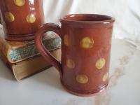 Handmade Redware Mugs (3) with Yellow Dots