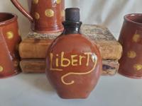 Redware Flask, Black Neck and Slipware Words