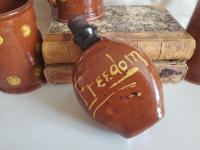 Redware Flask, Black Neck and Slipware Words