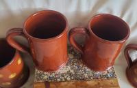 Handmade Redware Mugs (2) with Feather Pattern