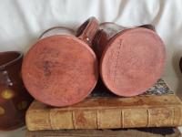 Handmade Redware Mugs (2) with Feather Pattern