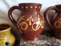Redware Mugs (2) with Slip Pattern, Handmade