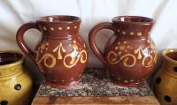 Redware Mugs (2) with Slip Pattern, Handmade