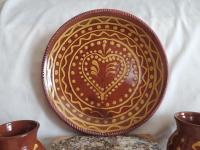 Redware 11 in. Plate, One-of-a-Kind Slip Motif, Antiqued