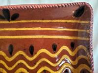 Rectangular Redware Platter with Traditional Slip Pattern