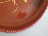Redware 9 in. Plate, Feather Motif, Antiqued