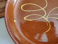 Redware 9 in. Plate, Feather Motif, Antiqued