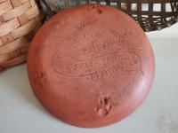 Redware 9 in. Plate, Feather Motif, Antiqued