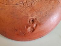 Redware 9 in. Plate, Feather Motif, Antiqued