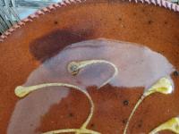 Redware 9 in. Plate, Feather Motif, Antiqued