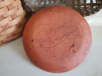 Redware 9 in. Plate, Feather Motif, Antiqued