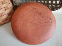 Redware 9 in. Plate, Feather Motif, Antiqued