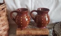Redware Mugs (2), Squiggles and Dots Pattern