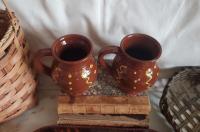 Redware Mugs (2), Squiggles and Dots Pattern