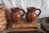 Redware Mugs (2), Squiggles and Dots Pattern