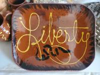 Unique Redware Platter with Liberty Motif, Food Safe, Antiqued