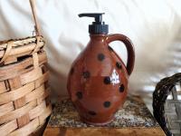 Redware Soap or Lotion Dispenser Jug with Black Dots