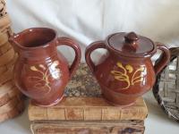 Sugar and Creamer Set with Feather Pattern, Antiqued