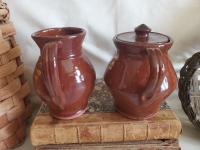 Sugar and Creamer Set with Feather Pattern, Antiqued