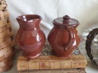 Sugar and Creamer Set with Feather Pattern, Antiqued