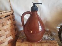 Redware Soap or Lotion Dispenser Jug with Feather Motif