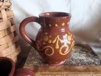 Redware Mug with Slip Pattern, Handmade